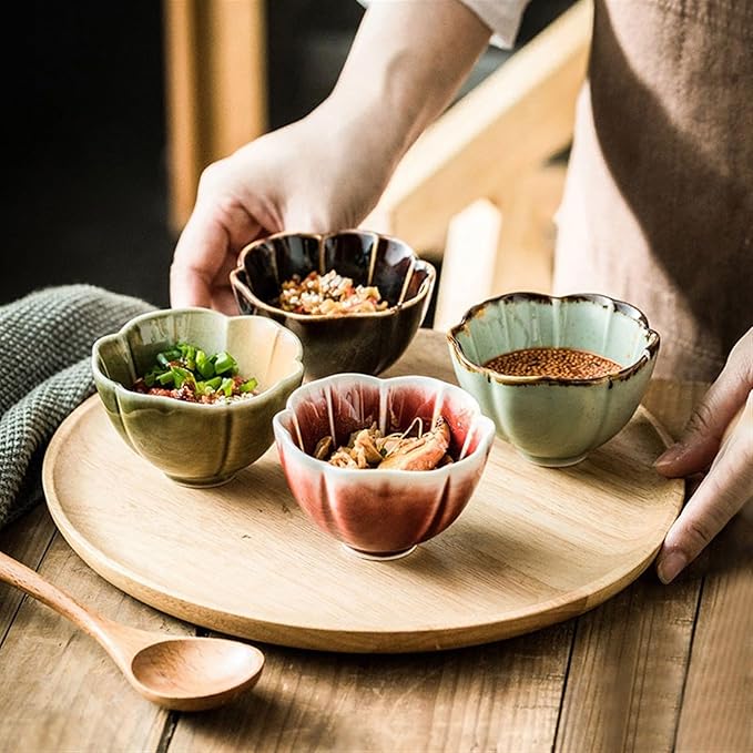 Sauce Dish Household Ceramic Seasoning Plate Barbecue Dipping Plate Snack Plate Creative Flower Shape Appetizer Bowl Snack Plate(C)