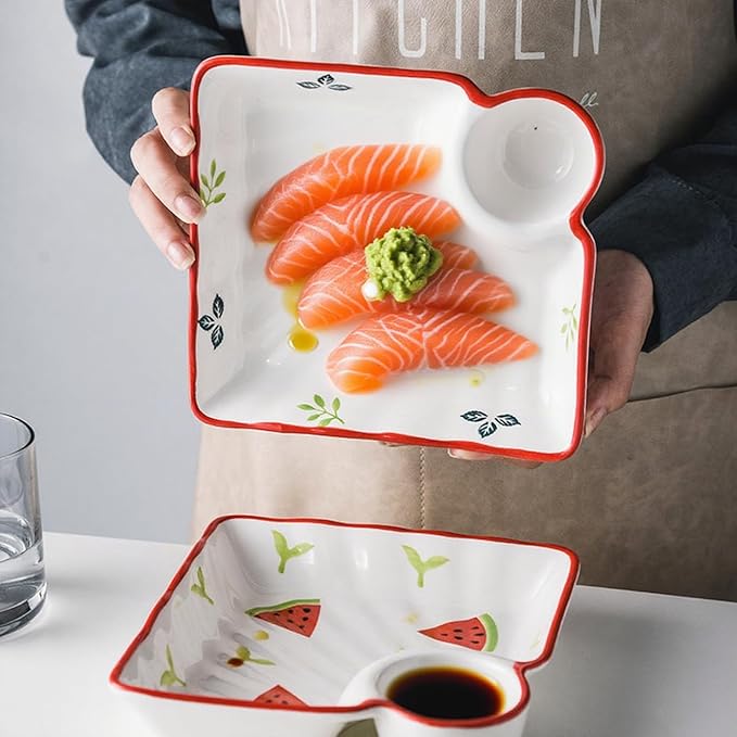 Multi Purpose Appetizer Ceramic Tray Vinegar Bowl Elegant Sushi Cookie Serving Dishes Dipping Sauce Plate for Dumplings French Fries Snacks Homes Restaurants Design Sense Souvenirs
