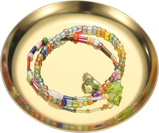 uxcell Round Serving Trays, 3.94" Stainless Steel Decorative Jewelry Dish, Small Vanity Tray for Bathroom Aromatherapy Candle Drink Plate,Gold