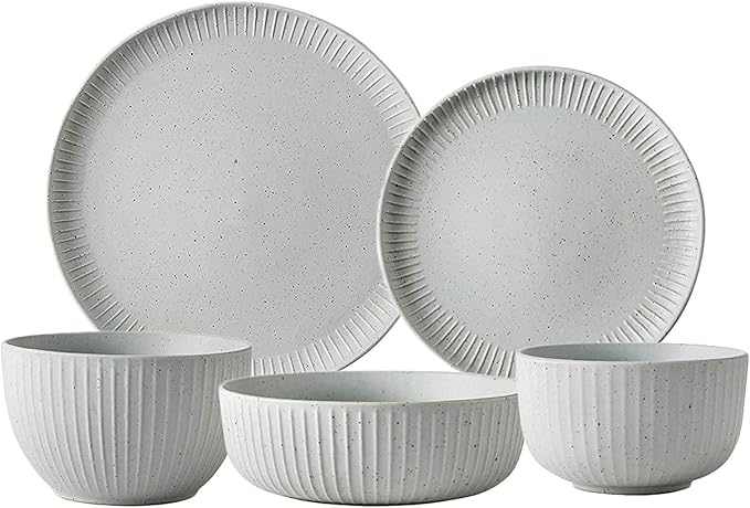 Dinnerware Set Dinner Party Tableware Service Set Porcelain Dinnerware Sets, White Vintage Cereals Bowls and Steak Plates Sets | 19 Pieces Sesame Glazed Ceramics Dinner Combination Set