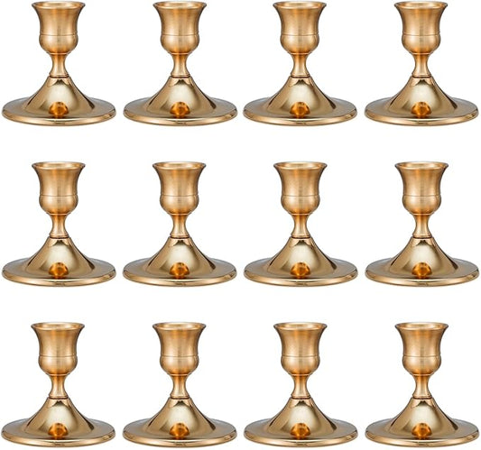 12 Pcs Silver Taper Candle Holders Vintage Candlesticks Holder for Home Decor Table Centerpiece Dining Party Festival Decorations (Gold)