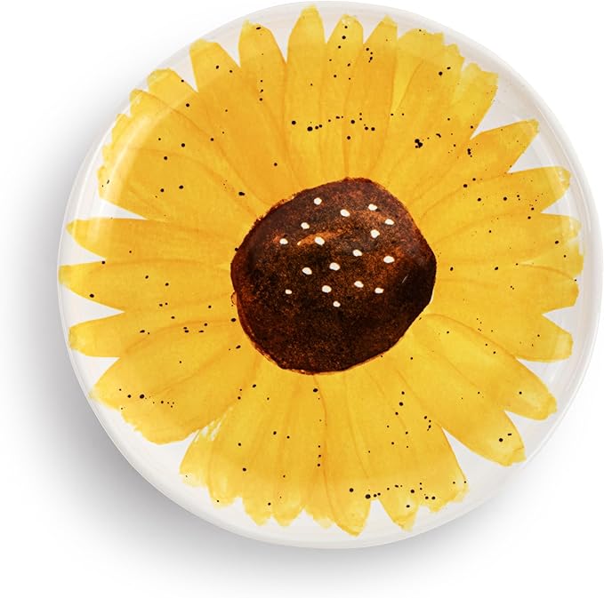DEMDACO Decorative Serving Dining Dish Appetizer Plate, 8 Inch Ceramic Stoneware, Sunflower