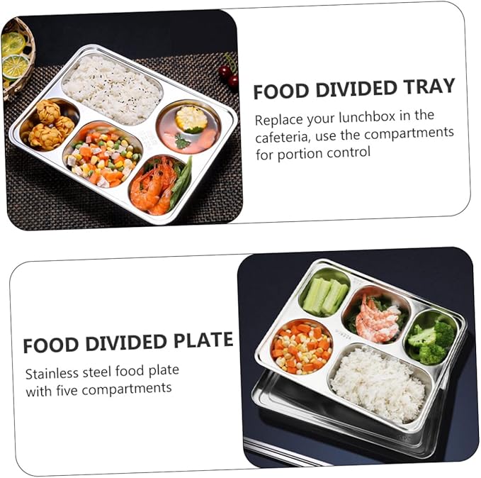 Cabilock 1pc Stainless Steel Food Plate Section Serving Tray Divided Lunch Compartment Stackable