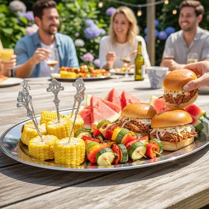 Soro Essentials- 18" x 12" Stainless Steel Oval Serving Platter 7mm Thickness Set of 2- Heavy Weight Serving Tray Party Food Display Tray Ideal for Serving Appetizer Charcuterie Food Snack Dessert