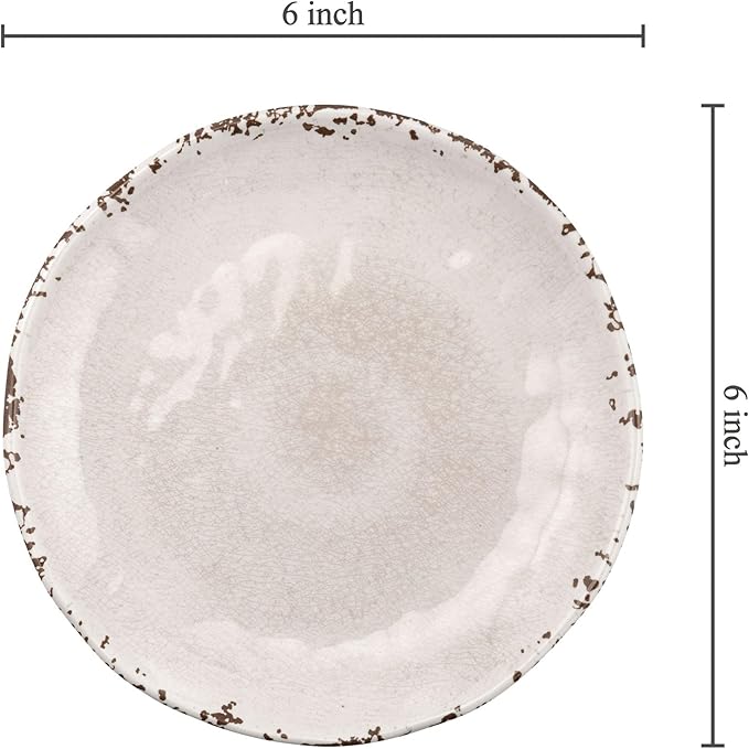 UP Crackle Melamine Round Dessert Plates, Small Serving Plates, for Appetizer, Snacks, and Side Dishes, Cream, 6 Inch, Set of 4