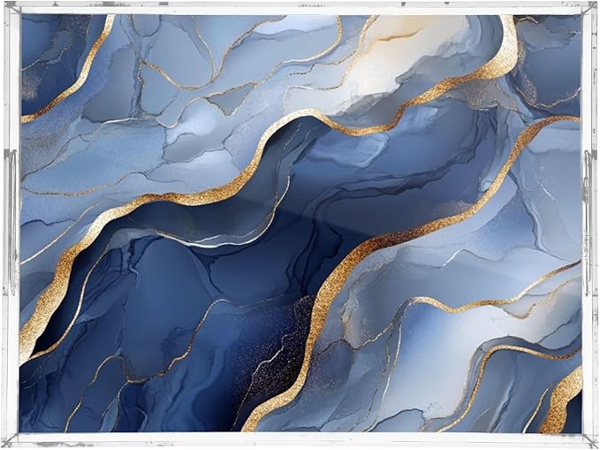 Acrylic Clear Trays Marble Silver Navy Blue Acrylic Serving Trays with Handles 12 x 16 Serving Tray Clear Spill-Proof