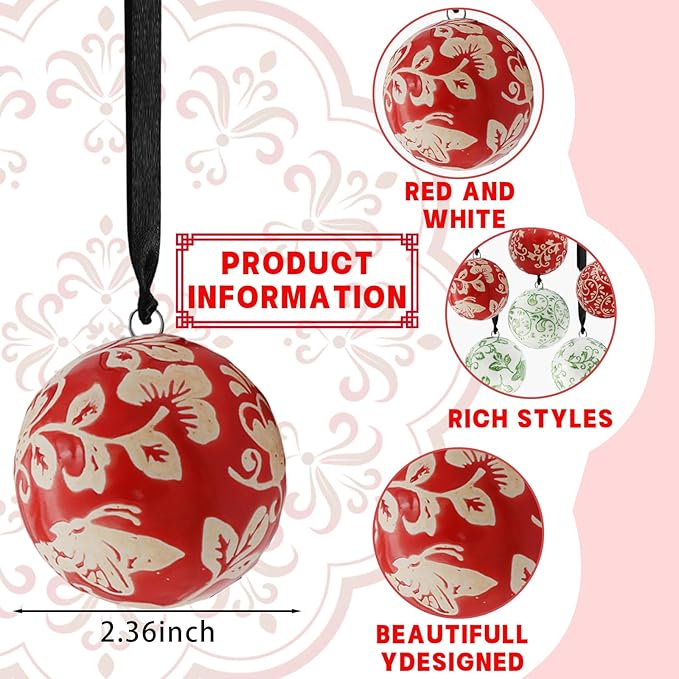 6Pc Red and White Decorative Balls - Balls Ceramics Decorative Chinoiserie Balls for Centerpiece Bowls Farmhouse Basket Tray Vases Decoration Gifts for Dining Table Holiday(Lanyard Style)