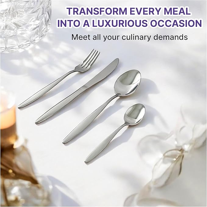 24-Piece Stainless Steel Silverware Set for 6, Mirror-Finish Forks and Spoons Flatware Set, Stylish Kitchen Cutlery Set for Home & Restaurant, Ideal Gift for Family and Friends