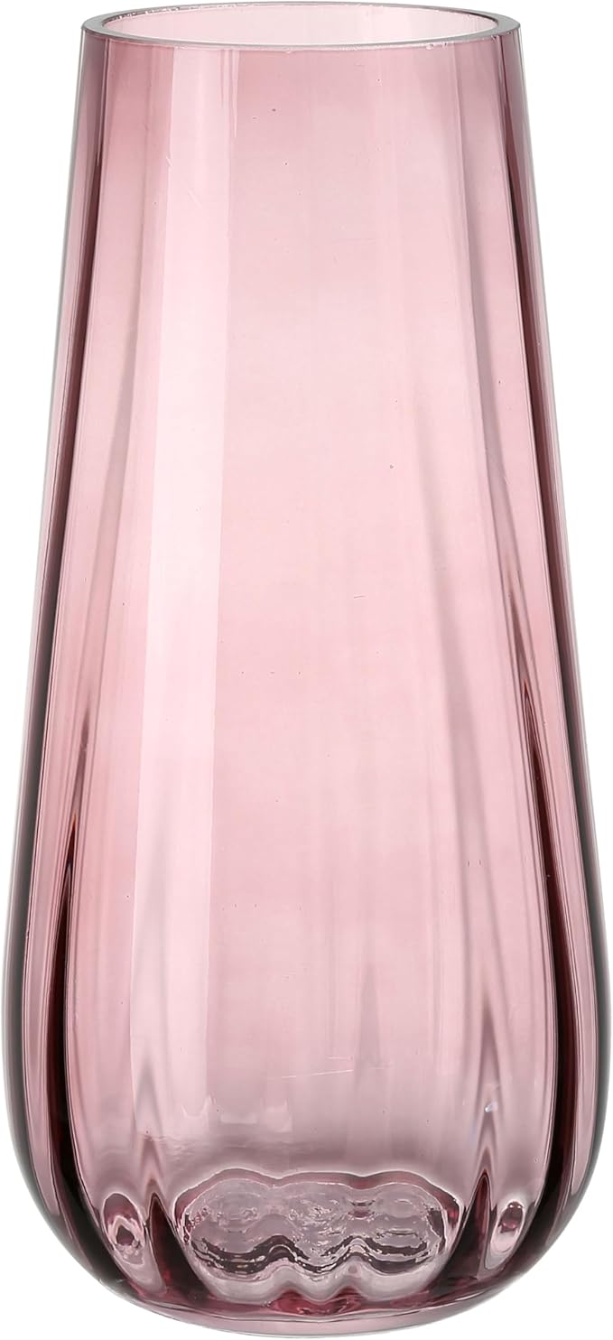 Modern Large Glass Vase H-9.8" Pink Vases for Flowers, Centerpieces and Decorative Accents - Tall Plant Vase for Office Home Table Decor