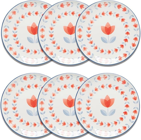 Now Designs Tulip Porcelain Stamped Appetizer Plate, 6 inch, Set of 6