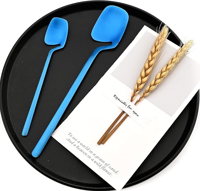 24-Pieces Hangable & Cute 18/10 Stainless Steel Flatware Set, Matte Cutlery Set Kitchen Dinnerware Include Knife/Fork/Spoon/Teaspoon Service for 6, Blue