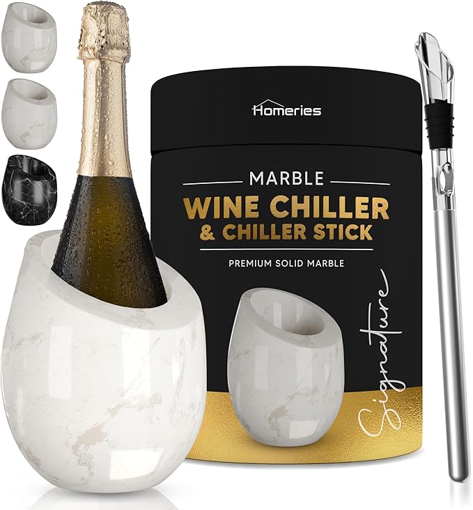Homeries Marble Wine Chiller Bucket - Wine & Champagne Cooler for Parties, Dinner – Keep Wine & Beverages Cold, Wine Chillers for Bottles – Holds Any 750ml Bottle (Gloss White)