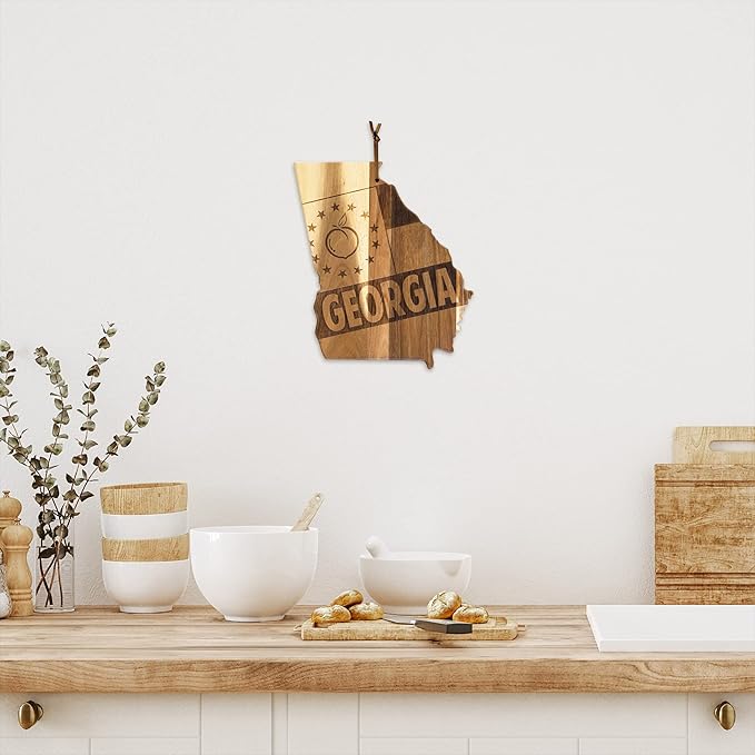 Totally Bamboo Rock & Branch Origins Series Georgia State Shaped Cutting Board and Charcuterie Serving Tray, Includes Hang Tie for Wall Display Natural Wood