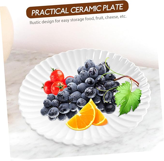 IMIKEYA Chrysanthemum Shaped Ceramic Plate Elegant Matte White Dessert and Snack Tray for Home Kitchen Tableware for Parties and Gatherings