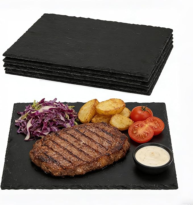 6PCS 12 inch*8 inch Cheese boards black slate charcuterie boards,slate for laser engraving Natural food contact safe stone,Suitable for gourmet platter of meat, fruit, party, appetizers