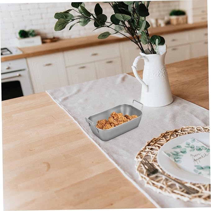 Unomor 1set Stainless Steel Food Trays with Handle Serving Platters for Fried Foods Snacks and Candy Storage for Parties Picnics and Gatherings 2pcs
