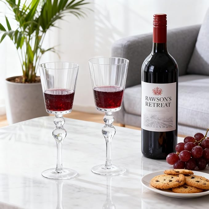 KAMMAK Wine Glasses Set of 2, 11.16 oz Hand Blown Crystal Bordeaux Wine Glasses, Thin Rim & Long Stem, Perfect for Red & White, Daily Use, Wedding or Birthday Gift with Gift Box, Flat Double Pearls