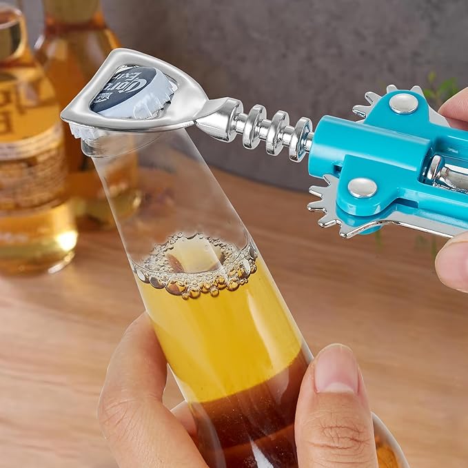 Wine Opener,Multifunctional Bottles Opener Zinc Alloy Corkscrew Wine Opener with Ergonomic Wing Handle (light blue）