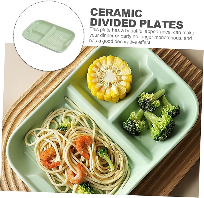 Cabilock Ceramic Breakfast Plate Separated Dinnerware for Boys and Girls Adults Ration Food Microwave Safe Dishwasher Safe