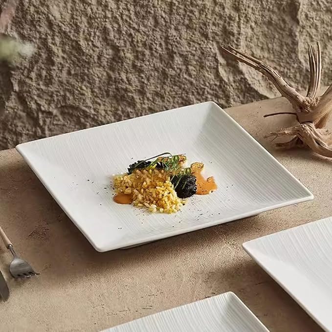 SONGCHAO Party Supplies White Porcelain Square Dinner Plate Home Kitchen Salad Plate Restaurant Western Food Plate Appetizer Plate Party Plates (Color : 8.2in)