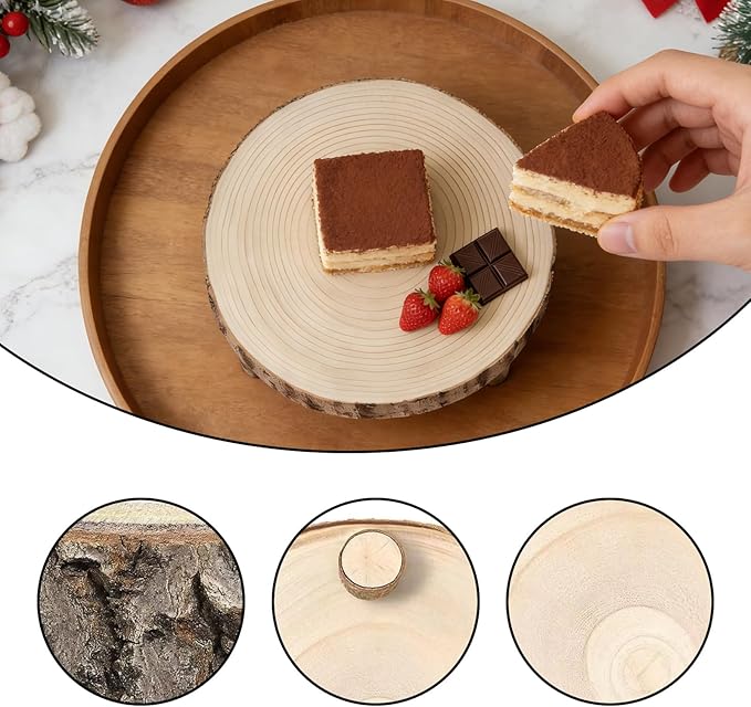 11-12 Inch Wooden Cake Stand, Rustic Wood Cake Stands for Wedding, Cupcake Stand for Dessert Display