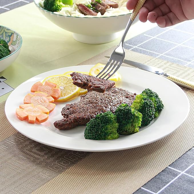 IQCWOOD Ceramic White Dinner Plates Set of 6, 10.5 Inch Round Plates for Pizza Salad Pasta Appetizer Steak Porcelain Serving Dishes Restaurant Dishes, Salad Plates, Scratch Resistant
