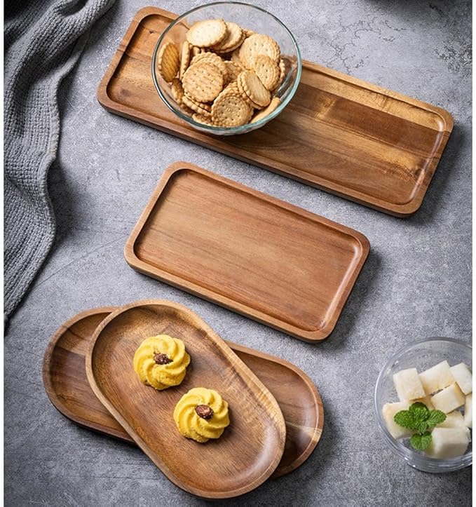 Rectangular Wooden Tray For Serving For Tea Coffee And Desserts With Minimalist Japanese Style And Easy To Clean Wood For Various Settings(TP04（Small）)
