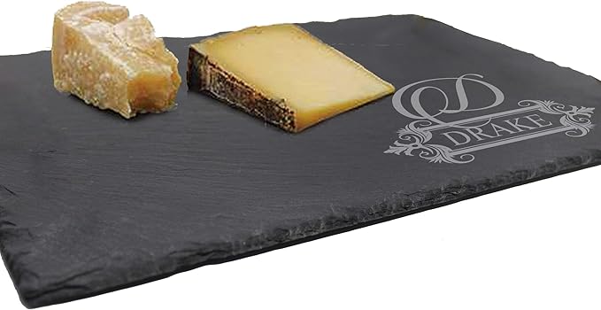 My Personal Memories Personalized Slate Serving Tray Cheese Board with Soapstone - Housewarming, Wedding for Couples - Custom Engraved (Name and Initial Style)