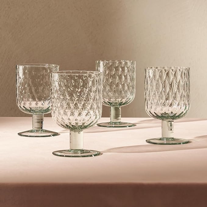 mopio Adore Beaded Goblet Set of 4, 12 oz, Dishwasher Safe, Trendy Party and Home Bar Stemware for Cocktails and Wine, Perfect Drinkware Gift in Eco-Friendly Packaging, Soda-Lime Glass (Light Blue)