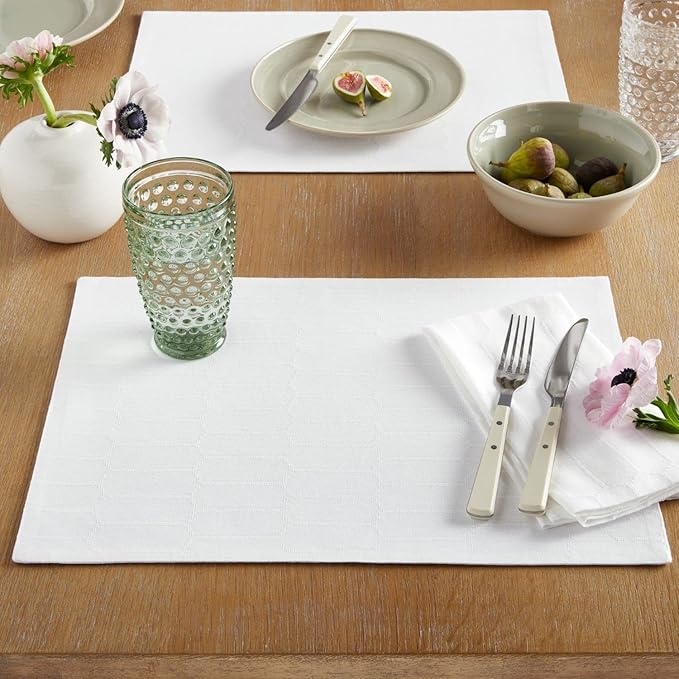 Martha Stewart Honeycomb Modern Farmhouse Reversible Placemat 4-Pack Set, White, 13"x17.5"