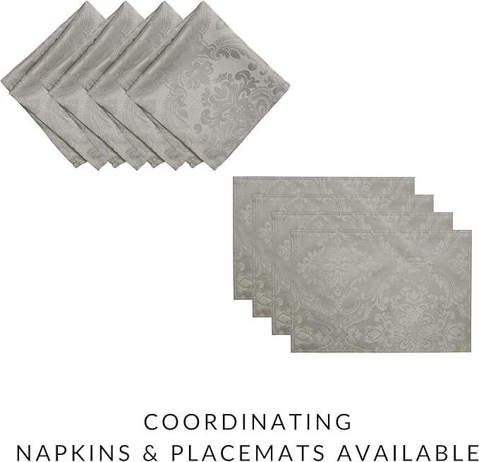 Elrene Home Fashions Caiden Elegance Damask Waterproof, Stain & Wrinkle Resistant Fabric Tablecloth, 60" x 102" Oblong/Rectangle, Silver
