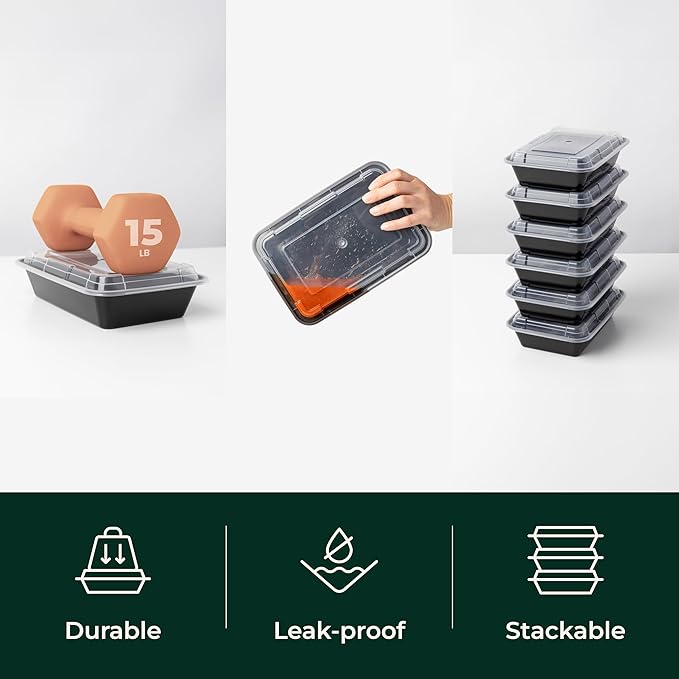 Enther Meal Prep Containers 20 pack 1 Compartment with Lids, Food Storage Bento BPA Free | Stackable | Reusable Lunch Boxes, Microwave/Dishwasher, Freezer Safe,Portion Control (28 oz)