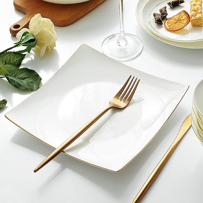 Stylish Dinner Plates,Ceramics Dinnerware Sets, 32 Pieces Bone China Dinner Combination Set Pure White Porcelain Cereals Bowls/Steak Plates for Wedding Gifts,