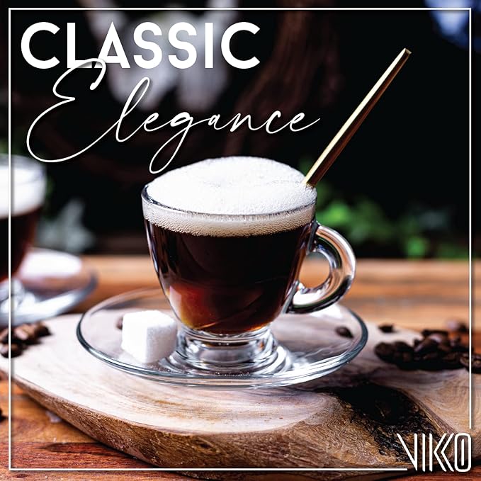 Vikko Glass Espresso Cups, 3.25 Ounce, Set of 2 Clear Glass Coffee Mugs, Durable Dishwasher Safe for Home Use