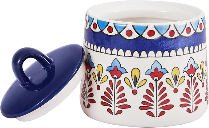 Bico Boho Totem Ceramic Sugar and Creamer Set, Sugar Bowl with Lid, Cute Container for Coffee Bar, Kitchen Countertop Accessories, Microwave and Dishwasher Safe