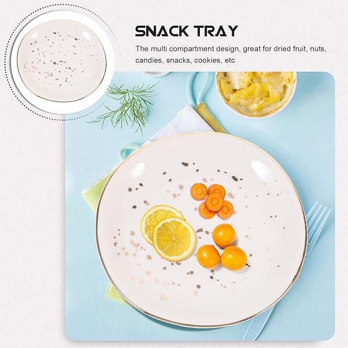 VALICLUD Ceramic round Plate Nordic Style Speckled Irregular Design Steak Plate Sandwich Food Dish for Household Dessert Serving