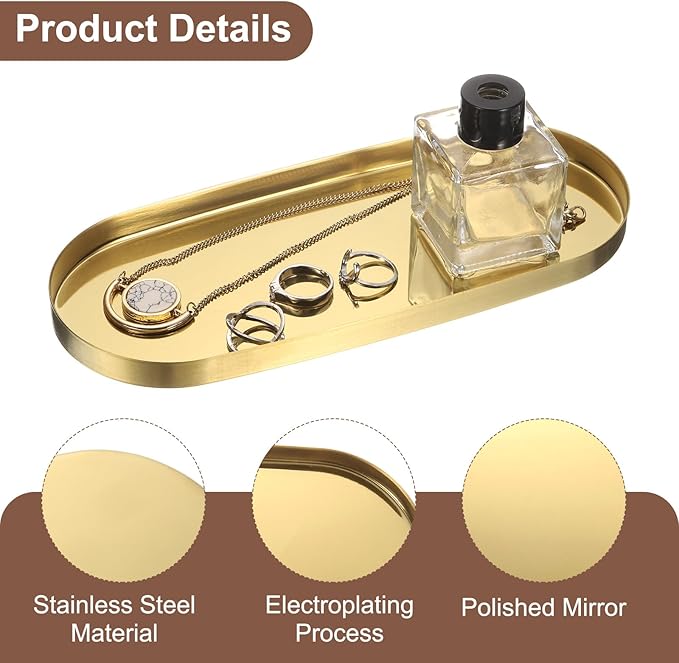 uxcell Rectangle Serving Trays, 4 x 11inch Metal Serving Platter Board Bathroom Tray for Coffee Party Home Decor Cheese Dish Cake Dessert, Brown