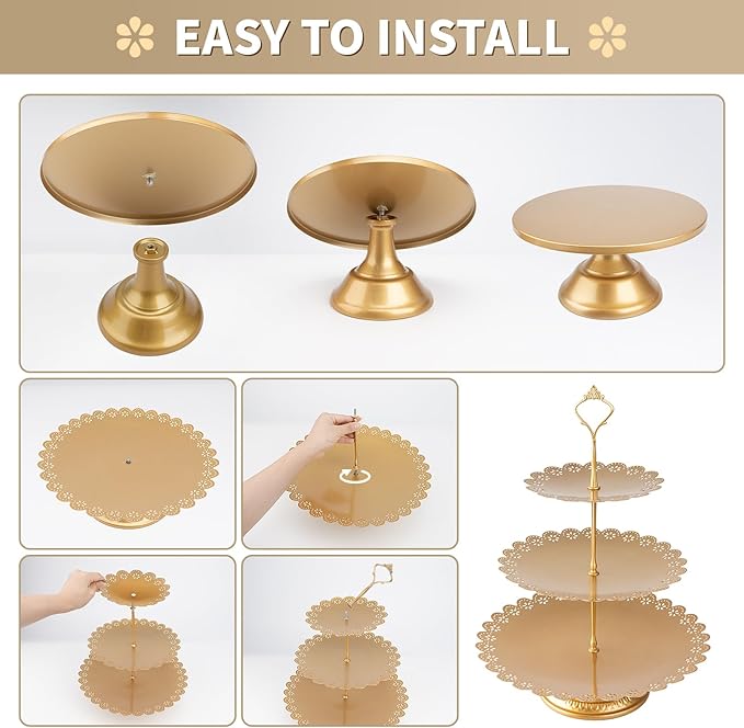 12 PCS Gold Cake Stand Set, Dessert Table Display Set with Metal Cupcake Stand and Cake Stands for Party, Wedding, Birthday, Anniversary, Baby Shower, Thanksgiving, Christmas
