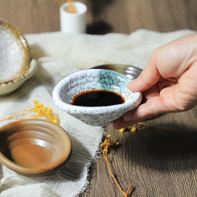 Colias Wing 3.5 Inch Retro Style Brown Stylish Design Multipurpose Porcelain Side Dish Bowl Seasoning Dishes Soy Dipping Sauce Dishes-Set of 5