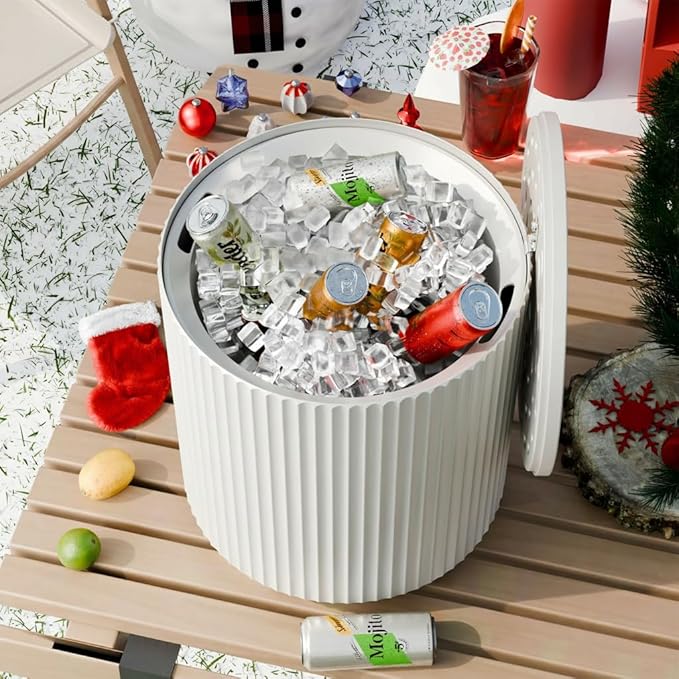 FONTOI Outdoor Cooler Side Table, 2 in 1 Ice Chest Side Table,as Cooler Side Table,Cooler Table for Patio, Parties Picnics, Beach,White