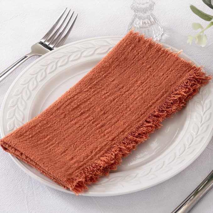 Socomi Set of 6 Linen Napkins Terracotta Easter Spring Cloth Napkins Washable Cotton Dinner Napkins Fringe 17"x17" for Wedding Party Bridal Baby Shower Birthday Table Decorations