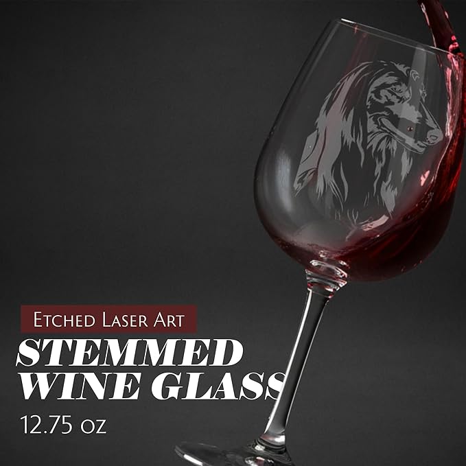 Etched Laser Art Afghan Hound Personalized Dog Themed Etched 12.75oz Wine Glass Custom Dog Breed Wine Glasses, Ideal for Pet Lovers, Unique Birthday Gift for Men & Women, Personalized Gift