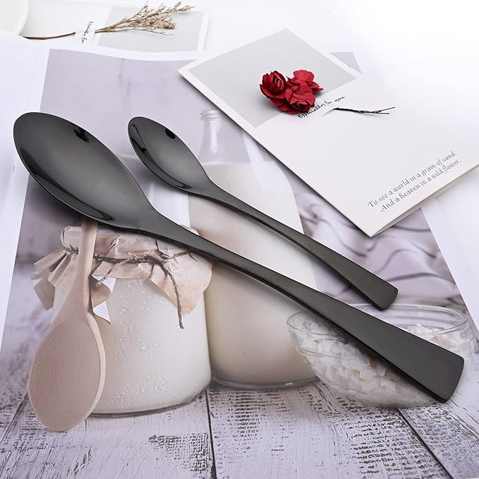 Black Tableware 20Pcs Mirror Polished 18/10 Stainless Steel Luxury Flatware - Heavy Cutlery Set Service For 4 Include Knives/Forks/Spoons/Salad Fork/Teaspoon, Dishwasher Safe