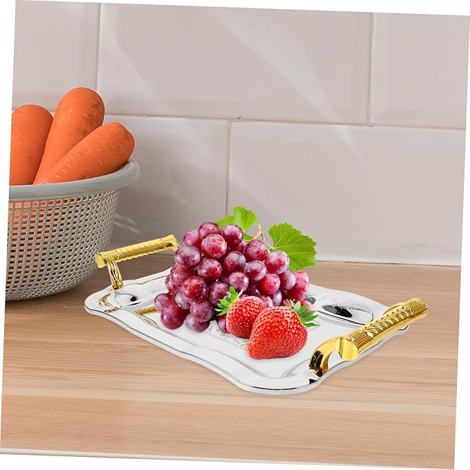 Vintage Stainless Steel Serving Tray Elegant Decorative Platter for Fruits Snacks and Appetizers Ktvs Restaurants and Hotels and Stylish Design Silver