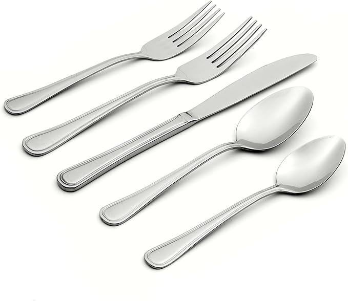 Oneida Tress Everyday Flatware Set, 5.40 LB, Metallic, 50 Piece