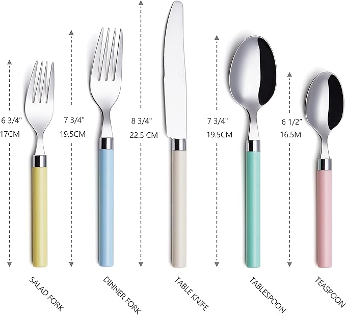 ANNOVA 20 Piece Silverware Set, Service for 4, Stainless Steel Colorful Pastel Tableware Kitchen Flatware Set Utensils, Includes Dinner Knives, Forks, Spoons, Salad Forks & Dessert Spoons (Mix 68)