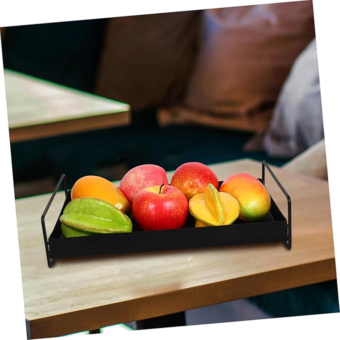 Mobestech Metal Serving Tray with Handles Decorative Tray for Coffee Table Snack Storage Holder Food Serving Platter Suitable for Fruits and Beverages
