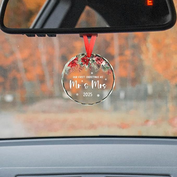 Our First Christmas as Mr and Mrs 2025, Wedding Gifts for Couples 2025, Mr and Mrs Gifts Glass Ornament, Engagement Gift for Newlyweds, Bridal Shower Gift Keepsake, Christmas Ornaments