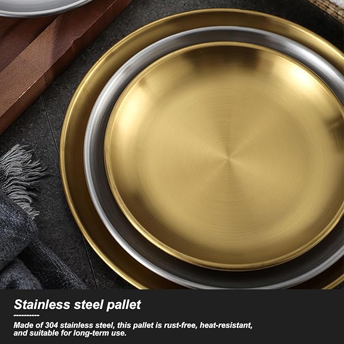 2 PCS Coffee Table Tray, Stainless Steel Serving Tray, Smooth Edges, Wire Drawing Process, Waterproof and Slip Resistant, Multifunctional(Gold,17x1.5CM/6.7x0.6IN)