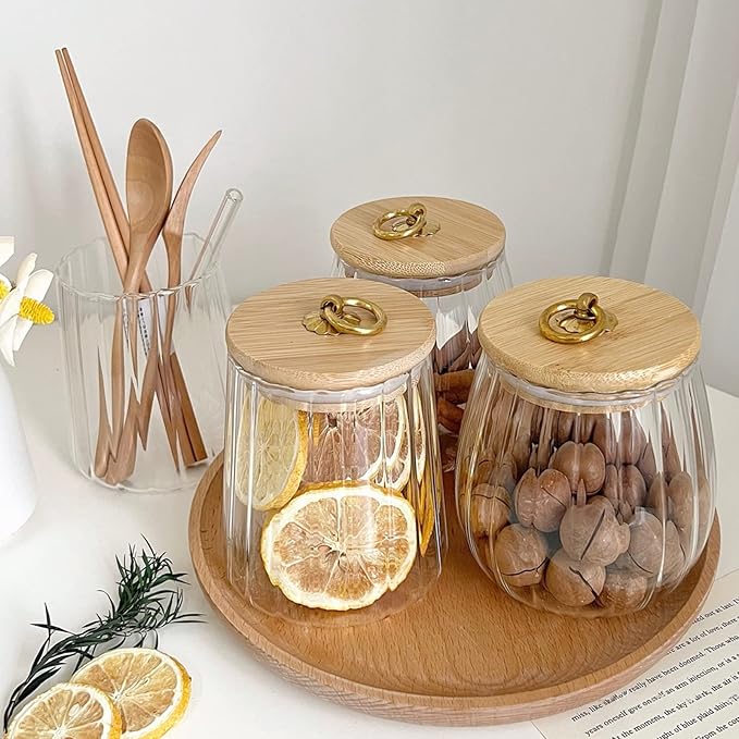 38 FL OZ Glass Jars With Bamboo Lids, Airtight Containers for Storage, Large Candy Jars for Coffee Nuts Cookie, Decorative Canister, 1130ml Oval